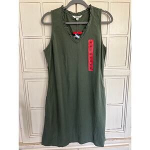 NWT Briggs size medium army green linen blend shift dress with pockets